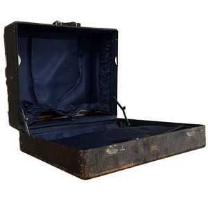 Antique Leather Covered Hartman Luggage Train Case Suitcase Bag Vintage 21x17 In